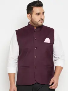 VASTRAMAY Men Plus Size Maroon Solid Slim-Fit Woven Nehru Jacket