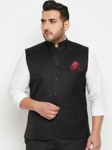 VASTRAMAY Men Black Solid Slim-Fit Woven Nehru Jacket
