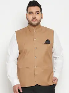 VASTRAMAY Men Beige Solid Bandhgala Woven Nehru Jacket