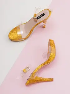 Sherrif Shoes Yellow & Transparent Printed Stiletto Peep Toes