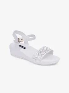 Sherrif Shoes Women White Flatform Sandals with Laser Cuts