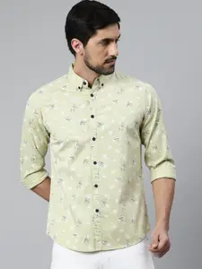 Dennis Lingo Men Green Comfort Slim Fit Floral Opaque Printed Casual Shirt