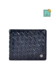 Eske Men Blue Textured Leather Two Fold Wallet