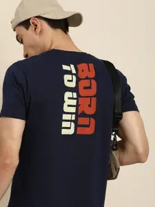 Moda Rapido Men Navy Blue Back Typography Printed T-shirt