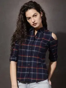 Roadster Women Navy Blue Checked Sustainable Casual Shirt