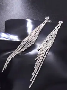 Yellow Chimes Silver-Toned Contemporary Drop Earrings