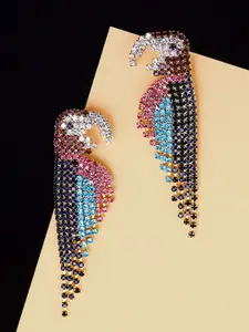 Yellow Chimes Golden - Toned Rhinestone Crystal Parrot Shaped Multicolor Dangler Earrings