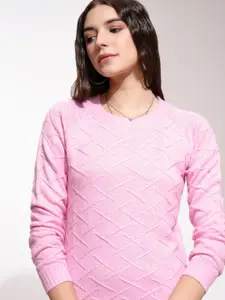 Basics By Tokyo Talkies Women Pink Pullover Sweater