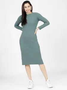 Tokyo Talkies Tokyo Talkies Women Green Ribbed Longline Pullover Sweater