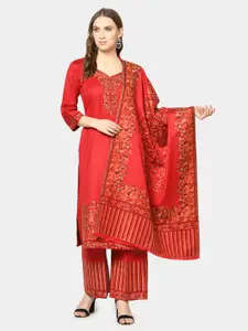 Safaa Red & Orange Woven Design Unstitched Dress Material