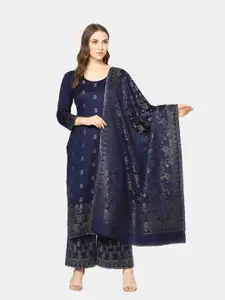 Safaa Navy Blue & Grey Woven Design Unstitched Dress Material