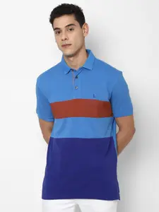 SIMON CARTER LONDON Men Blue & Red Striped Polo Collar Slim Fit T-shirt