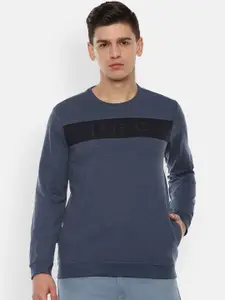 Louis Philippe Jeans Men Navy Blue Colourblocked Round Neck Sweatshirt