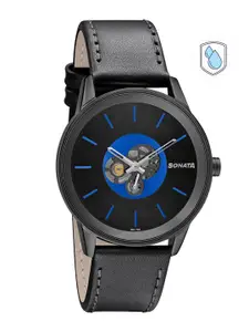 Sonata Men Blue Brass Skeleton Dial & Black Leather Straps Analogue Watch 7133NL03