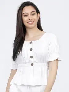 Tokyo Talkies White Cinched Waist Top