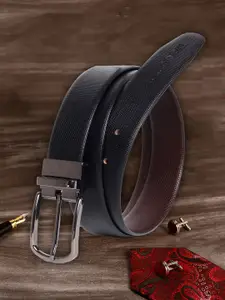 MUTAQINOTI Men Black Textured Reversible Leather Belt