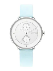 Titan Women Silver-Toned Brass Patterned Dial & Blue Leather Straps Analogue Watch