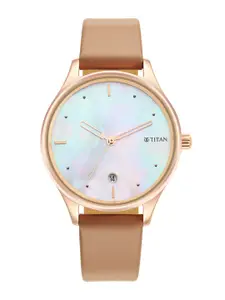 Titan Women Multicoloured Brass Dial & Brown Leather Straps Analogue Watch 2670WL03