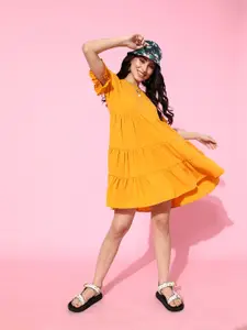 ANI Lovely Mustard Solid Trapeze Dress