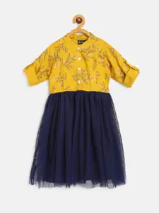 Bella Moda Navy Blue & Yellow Floral Dress