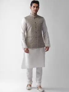 KISAH Men Grey & White Regular Kurta with Pyjamas & Jacket