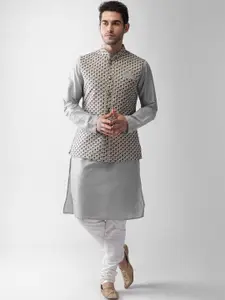 KISAH Men Grey Regular Kurta with Churidar & Jacket