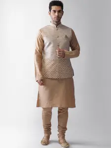 KISAH Men Gold-Toned Solid Regular Kurta with Pyjamas & Jacket