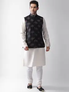 KISAH Men Black & White Regular Kurta with Pyjamas