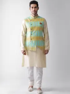 KISAH Men Blue & Yellow Regular Kurta with Pyjamas
