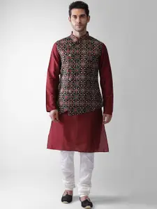 KISAH Men Geometric Printed Regular Kurta with Churidar & Jacket