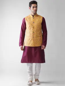 KISAH Men Yellow Regular Kurta Pyjamas with Jacket