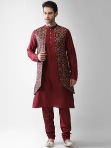 KISAH Men Multicoloured Regular Kurta Pyjamas with Jacket