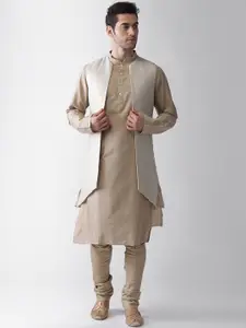 KISAH Men Textured Regular Fit Geometric Pattern Kurta Jacket Churidar Set
