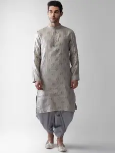 KISAH Men Grey Thread Work Kurta