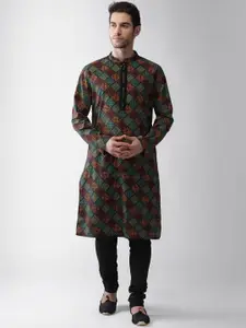 KISAH Men Printed Regular Fit Gundi Buttons Kurta