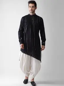 KISAH Men Black Embroidered Thread Work Kurta