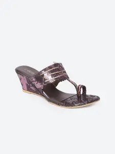 Biba Purple & Black Printed Work Wedge Sandals