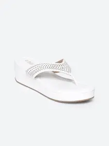 Biba White & Silver-Toned Embellished Work Comfort Sandals