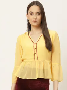Slenor Yellow Georgette Peplum Top