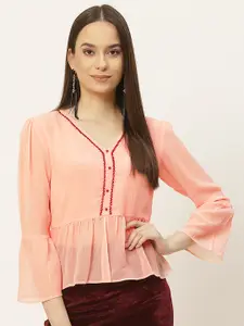Slenor Pink Georgette Peplum Top