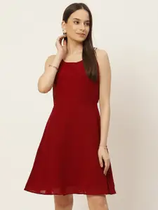 Slenor Maroon Solid Georgette A-Line Mini Dress