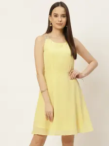 Slenor Yellow Georgette A-Line Mini Dress