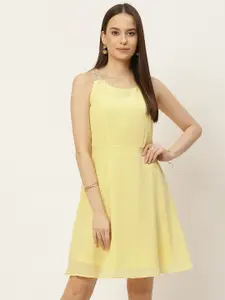 Slenor Yellow Georgette A-Line Knee Length Dress