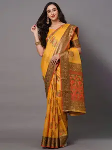 Mitera Mustard & Gold-Toned Ethnic Motifs Zari Banarasi Saree