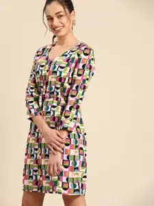 United Colors of Benetton Multicoloured Printed Shift Dress with Belt