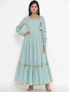 Indian Virasat Sea Green Cotton Ethnic Maxi Dress