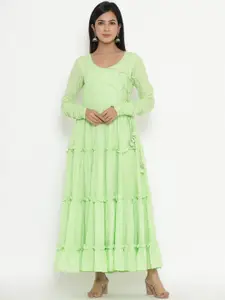 Indian Virasat Indian Virasat Lime Green Cotton Ethnic Maxi Dress
