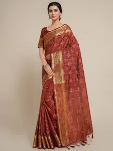 MIMOSA Maroon & Gold-Toned Woven Design Zari Art Silk Kanjeevaram Saree