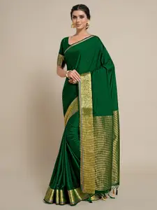 MIMOSA Green & Gold-Toned Zari Mysore Silk Saree