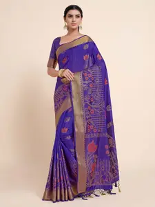 MIMOSA Blue & Red Woven Design Zari Art Silk Kanjeevaram Saree